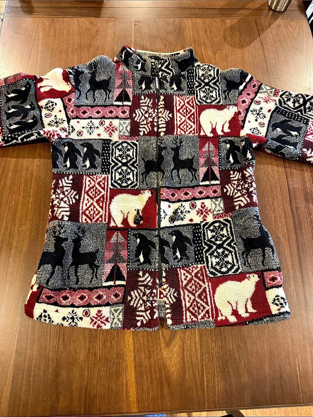 Vintage Black Mountain Patchwork Fleece Jacket in Black & Red sz XL